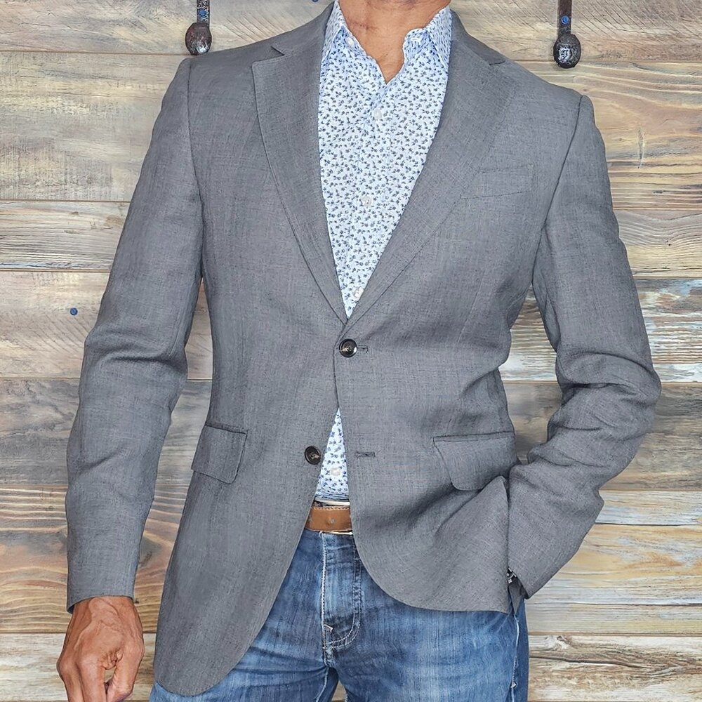 Hardy Amies London 100% Wool Dual Vent Gray Plaid Blazer Jacket 38R